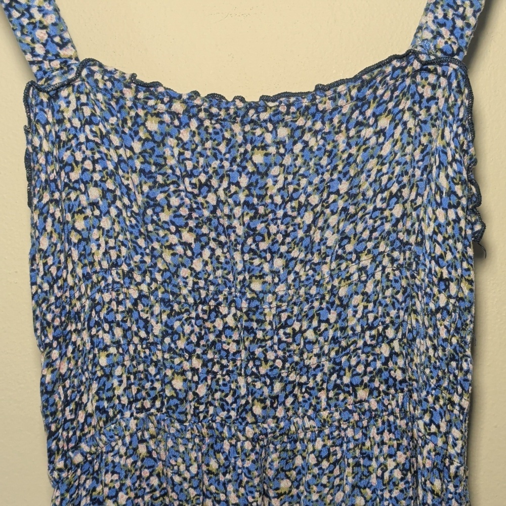 Urban Outfitters Floral Smocked Midi Dress Blue White Boho Cottage Womens Size S - Picture 2 of 5
